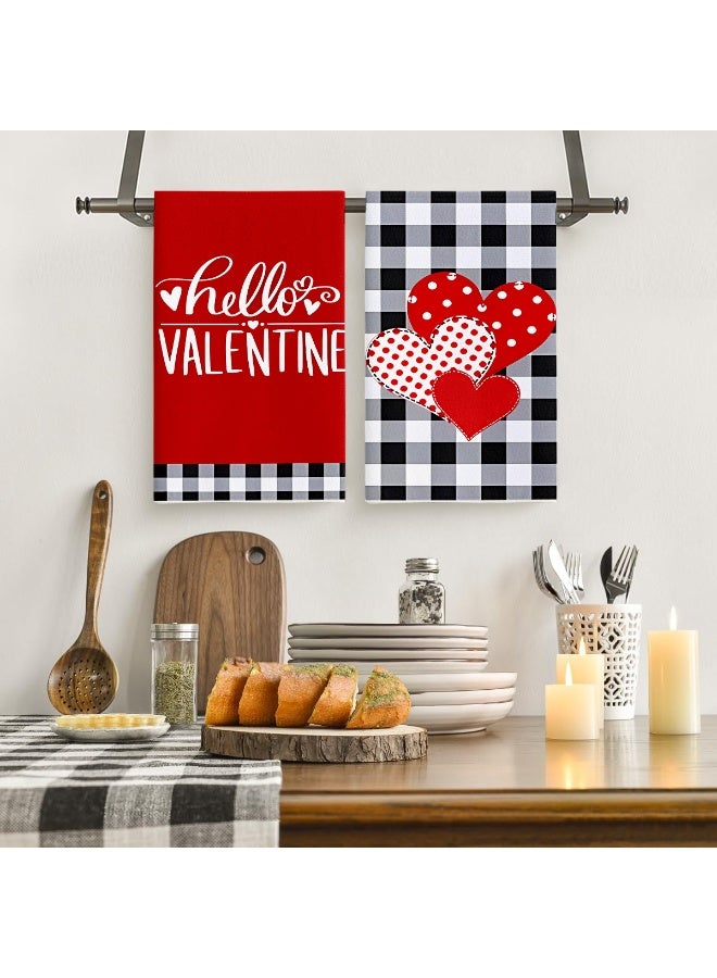 ARKENY مناشف مطبخ سوداء حمراء منقوشة 18x26 بوصة فائقة الامتصاص قماش تجفيف زفاف علامة حب منشفة يدوية لعيد الحب ديكورات أو حفلة مجموعة من 2 - Image 4